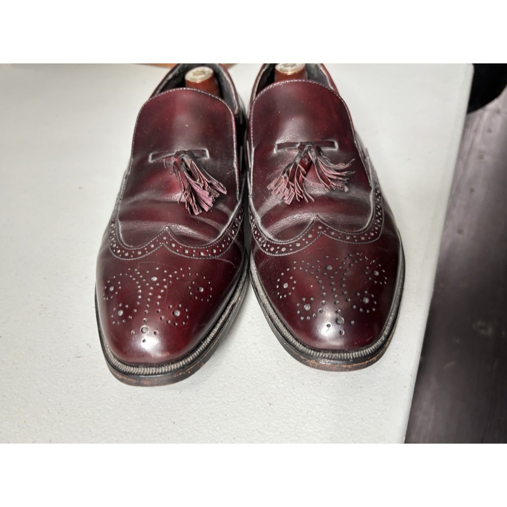Stafford Comfort Plus Mens Cordovan Leather Slip-On Wingtip Tassel Shoes 10.5